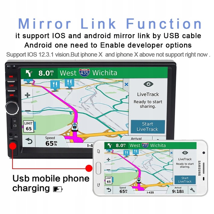 Z całym zestawem stylu Radio samochodowe 7018B 7'' 2Din FM Bluetooth MP5