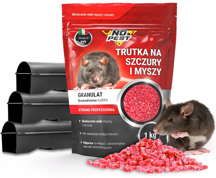 TRUTKA GRANULAT NA GRYZONIE 1KG + STACJA DERATYZACYJNA X3 BROMADIOLONE
