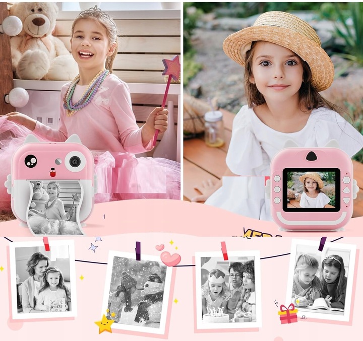 DRUKUŚ APARAT LCD CYFROWY NATCHMIASTOWY Z DRUKARKĄ DLA DZIECI GRY ROLKI