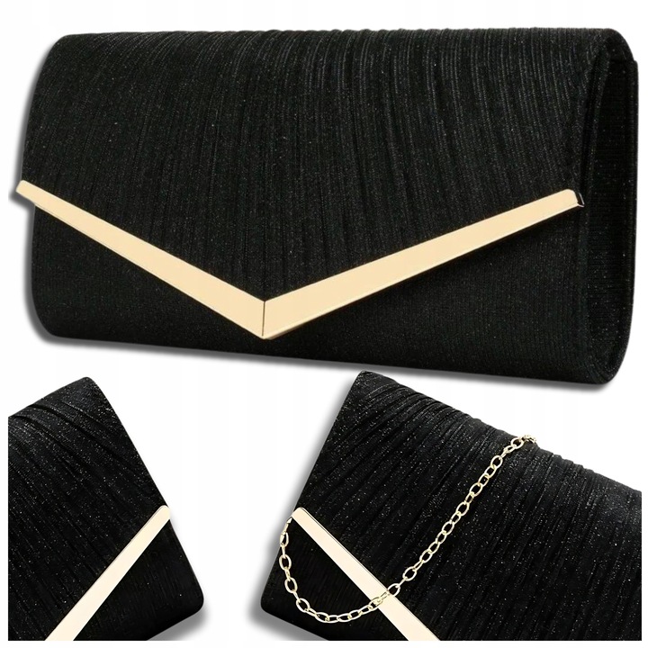 Torebka Wieczorowa Czarna Kopertówka Błyszcząca Ślub Wesele Wizytowa mała