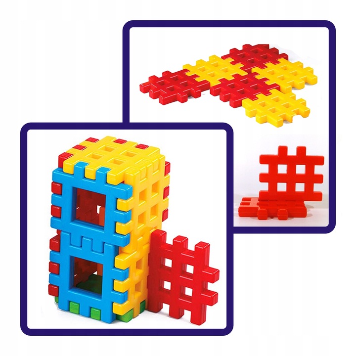 KLOCKI konstrukcyjne polskie WAFLE WAFLOWE PRZESTRZENNE ponad 1 kg, 56 szt.