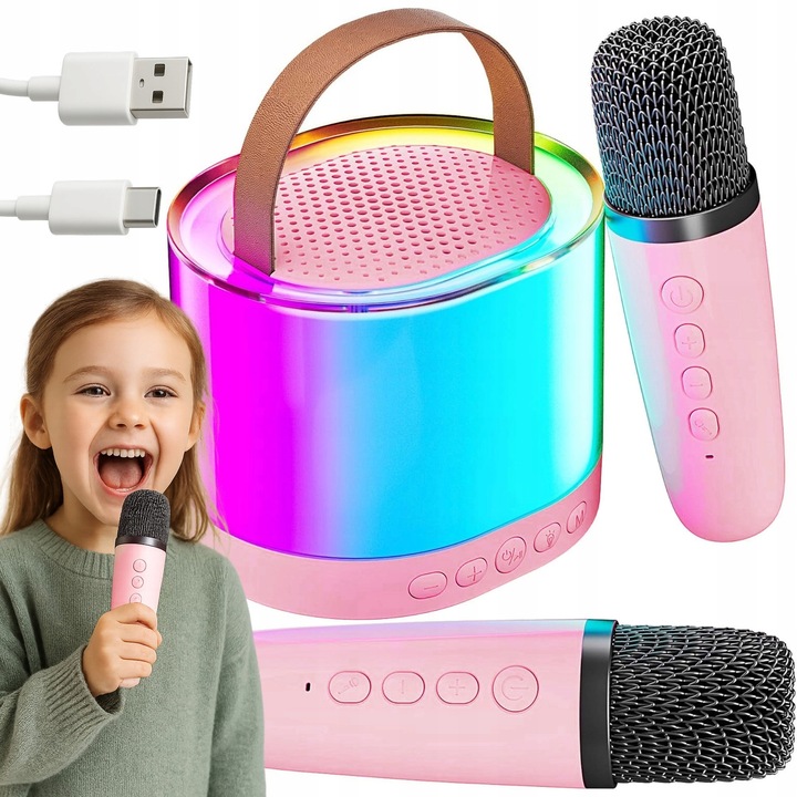 MIKROFON GŁOŚNIK BEZPRZEWODOWY RGB ZESTAW DO KARAOKE BLUETOOTH 2 MIKROFONY