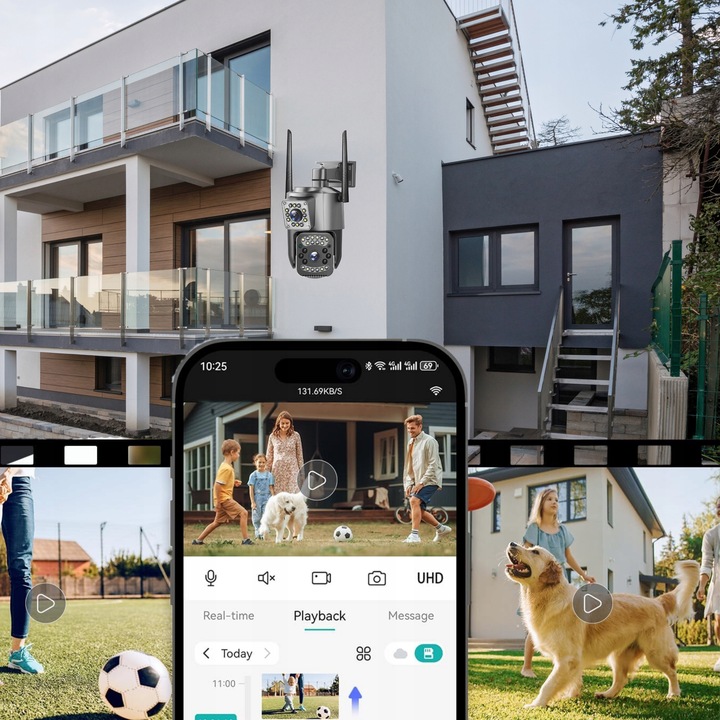 PODWÓJNA ZEWNĘTRZNA KAMERA WIFI 4MPX OBROTOWA BEZPRZEWODOWA QUADHD DETEKCJA