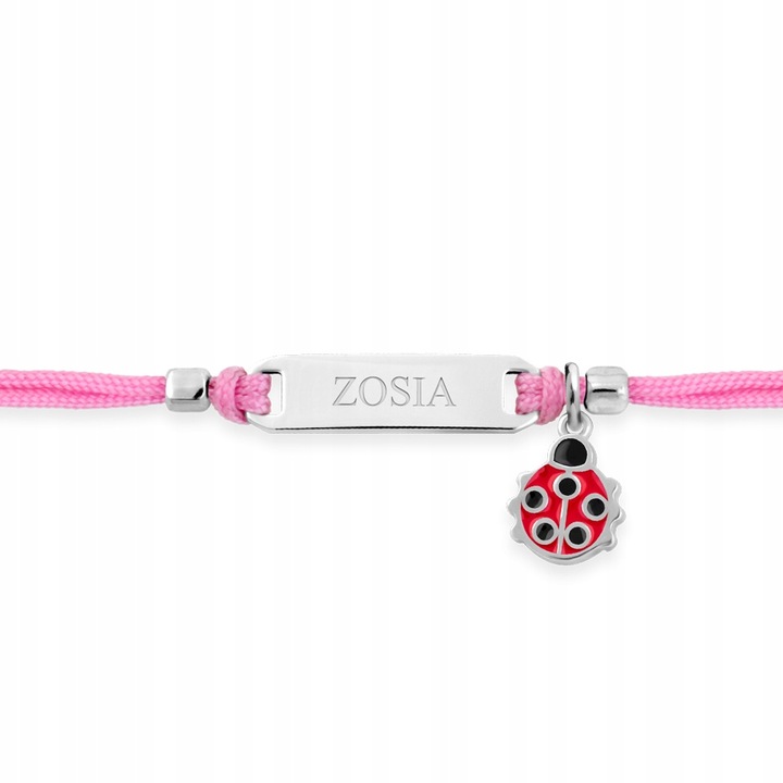 Bransoletka Srebrna 925 Biedronka z Grawerem Prezent na Chrzest dla Dziecka