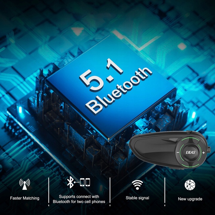 INTERKOM MOTOCYKLOWY EJEAS Q8 DO 6 KIEROWCÓW JEDNOCZEŚNIE RADIO FM BT 5.1