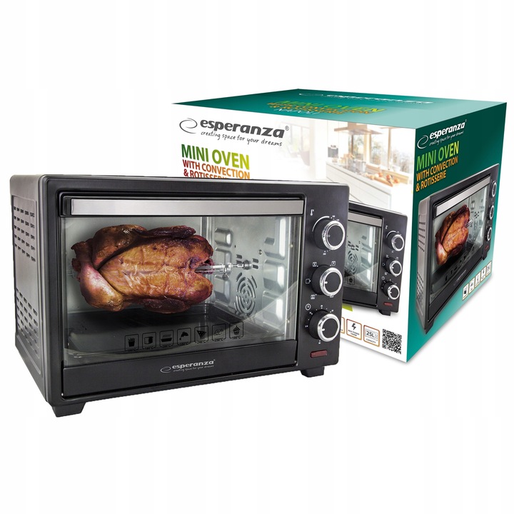 PIEKARNIK ELEKTRYCZNY Z KONWEKCJĄ ROŻNEM I RUSZTEM 25L TERMOOBIEG TERMOSTAT