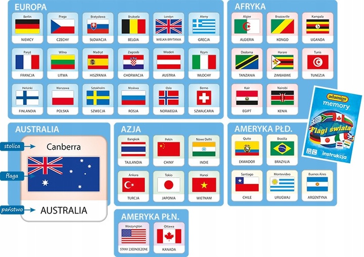 FLAGI ŚWIATA MEMORY GRY NA LOGICZNE MYŚLENIE GEOGRAFIA Adamigo