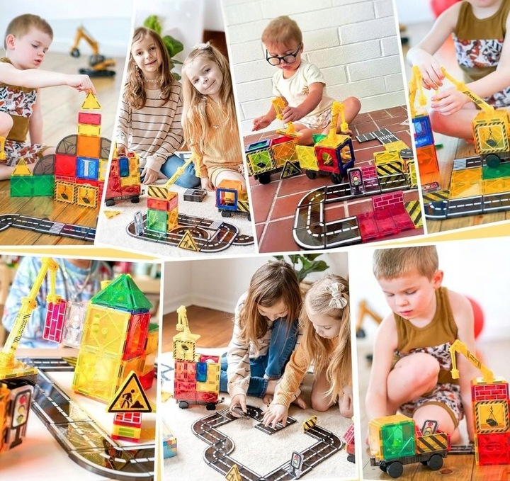 Klocki Magnetyczne Konstrukcyjne Duże Dzieci Zabawki Chłopca Zestaw Pojazdy