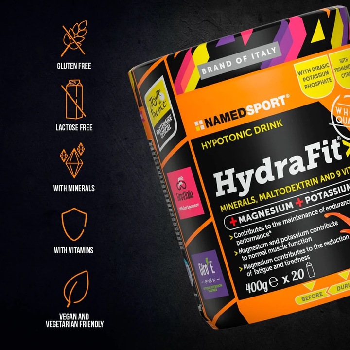 2x HYDRAFIT IZOTONIK NAMEDSPORT 400g 20 PORCJI POMARAŃCZA Z BIDONEM zestaw