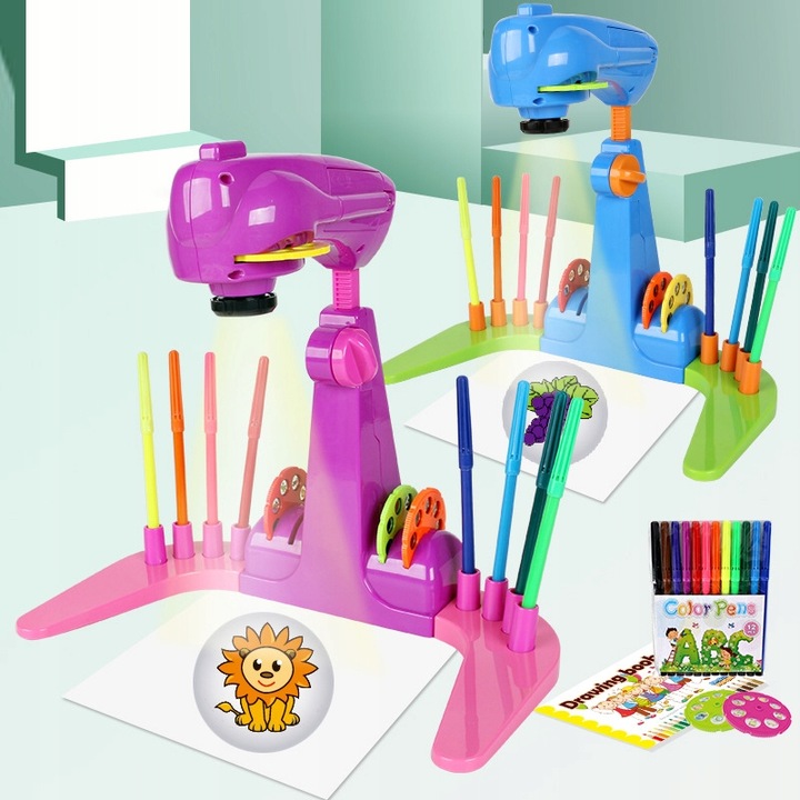 PROJEKTOR RZUTNIK DO NAUKI RYSOWANIA ZE SLAJDAMI ZESTAW DLA DZIECI + MAZAKI