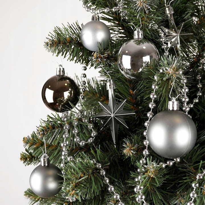 45x Bombki CHOINKOWE świąteczne nietłukące SREBRNE zestaw bombek na choinkę