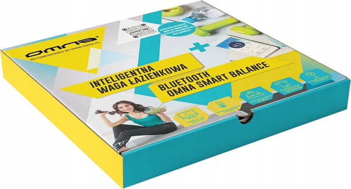 Inteligentna waga łazienkowa smart szklana OMNA aplikacja, miarka i baterie