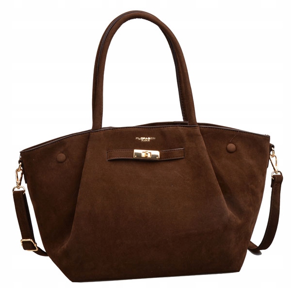 FLORA&CO torebka damska MIEJSKA na ramię ZAMSZ A4 CZEKOLADA