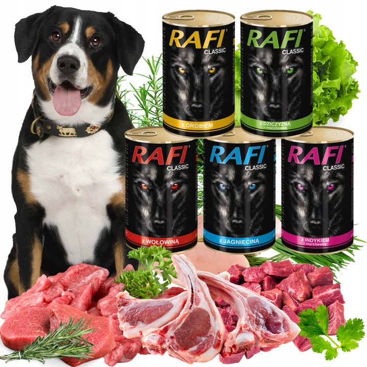 Mokra karma dla psa puszka Rafi Classic mix smaków 1240g - 18 sztuk
