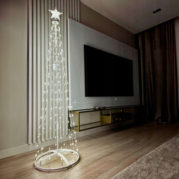 ŚWIĄTECZNA CHOINKA LED ZE STELAŻEM 180 CM LAMPKI NA ŚWIĘTA BIAŁE CIEPŁE