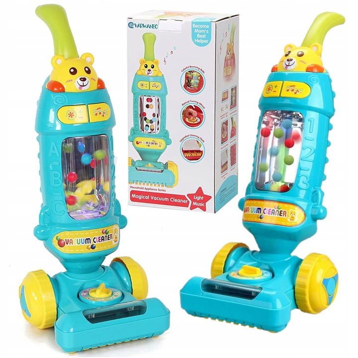 DUŻY ODKURZACZ RĘCZNY PIONOWY dla dzieci INTERAKTYWNY EDUKACYJNY LED MUZYKA