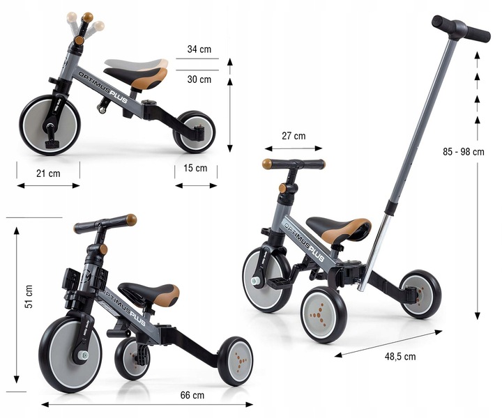 Rowerek 4w1 Milly Mally Optimus Plus Grey Sary