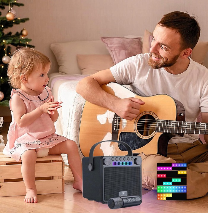 MASZYNA GŁOŚNIK KARAOKE Z 2 MIKROFONY BEZPRZEWODOWE BLUETOOTH KOLOROWA LED