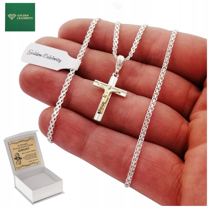 SREBRNY ŁAŃCUSZEK NASZYJNIK Z KRZYŻYKIEM PRÓBA 925 DLA CHŁOPCA NA CHRZEST