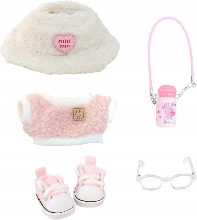 Ubranka dla Lalka 17cm Zestaw ubranek Strój i akcesoria PINK 5 Sztuk