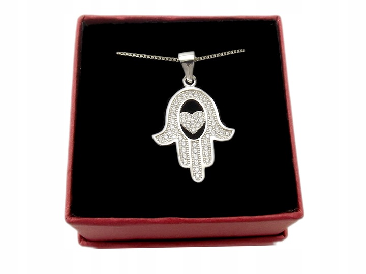 Srebrny Naszyjnik Damski 925 Wisiorek Łańcuch Dłoń Ręka Fatimy Hamsa Amulet