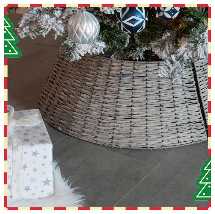 Szara Osłonka Wiklinowa na Stojak Choinkowy pod Choinkę BOHO fi 70 cm