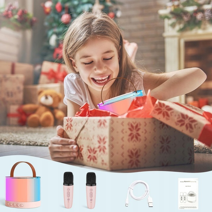 ZESTAW KARAOKE GŁOŚNIK BLUETOOTH 2 MIKROFONY USB MINI JACK NA IMPREZY