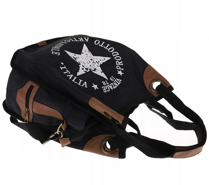 Torebka damska duża pojemna worek na ramię shopper listonoszka z208 Czarna