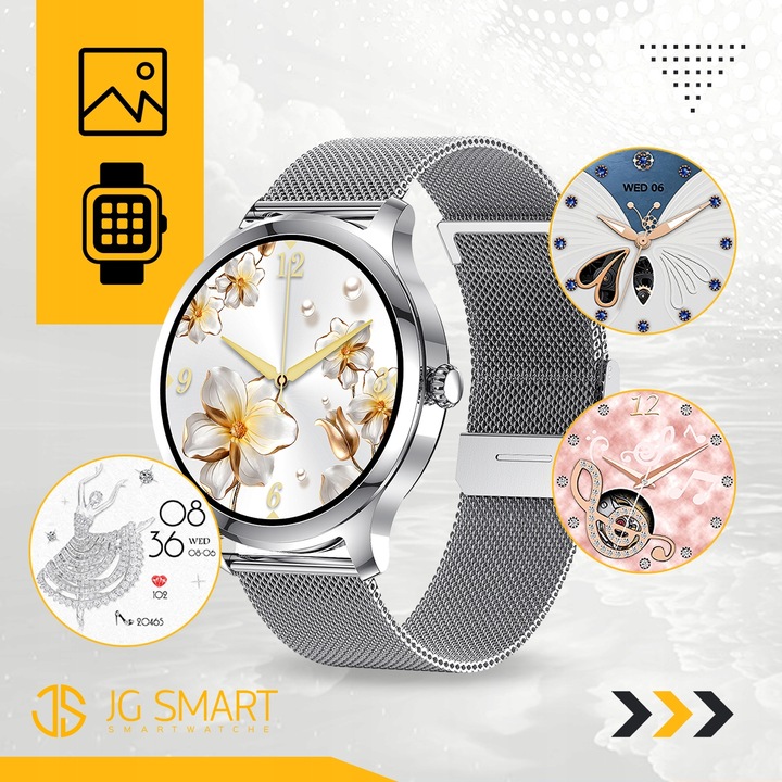 SMARTWATCH DAMSKI DLA KOBIETY MENU PL ROZMOWY SMART WATCH SREBRNY 2 PASKI