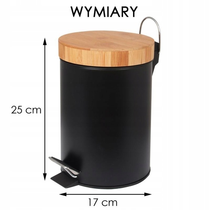 Kosz na śmieci łazienkowy 3l bambus śmietnik do wc łazienki kuchni czarny