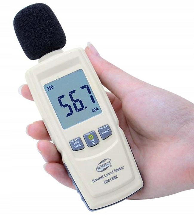 SONOMETR DECYBELOMIERZ CYFROWY MIERNIK NATĘŻENIA POZIOMU DŹWIĘKU HAŁASU LCD