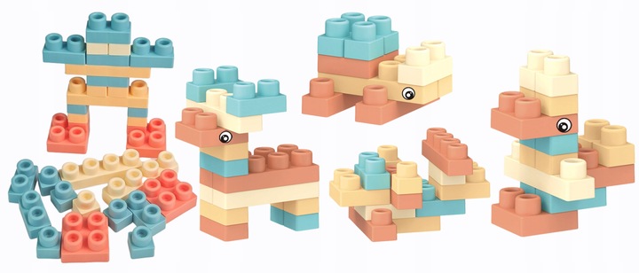 KLOCKI GUMOWE MIĘKKIE SENSORYCZNE KONSTRUKCYJNE DUŻE zestaw XXL 96 el