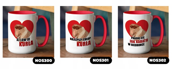 DUŻY Kubek XXL Czerwon Prezent na WALENTYNKI Wzory