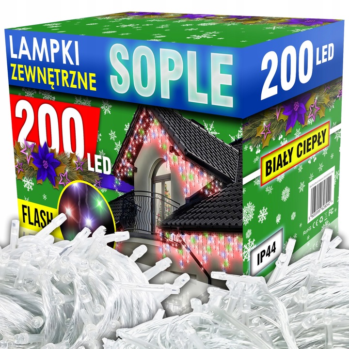 SOPLE FLASH 200 LED ZEWNĘTRZNE BIAŁE CIEPŁE CHOINKOWE lampki