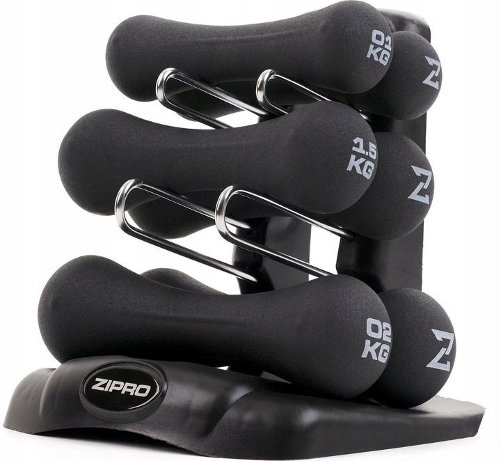 Hantle Hantelki Neoprenowe do ćwiczeń Zestaw ciężarków + Stojak 9kg Zipro