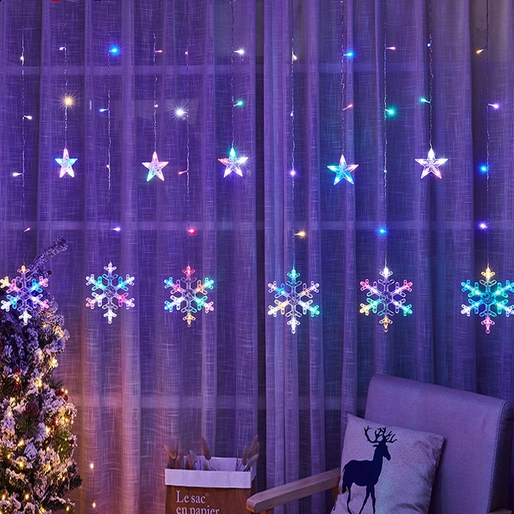 PŁATKI ŚNIEGU WISZĄCE LAMPKI CHOINKOWE ZEWNĘTRZNE KURTYNA LED SOPLE