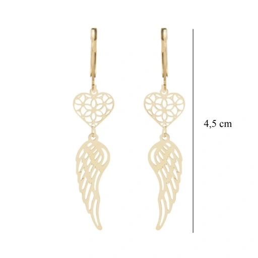 Wiszace kolczyki skrzydla ANIOLA SERCE stal chirur