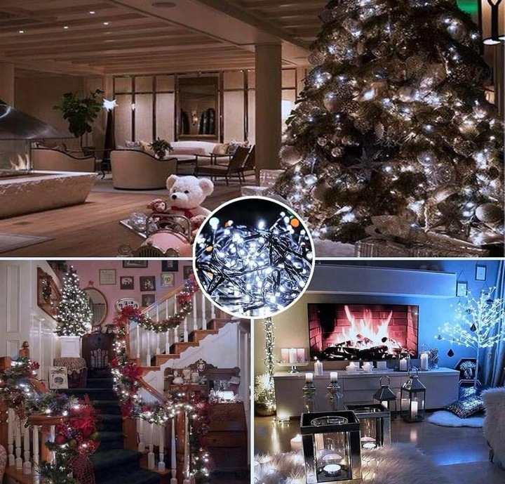 LAMPKI CHOINKOWE 200 LED FLASH ZEWNĘTRZNE WEWNĘTRZNE ŚWIĄTECZNE BIAŁY ZIMNY