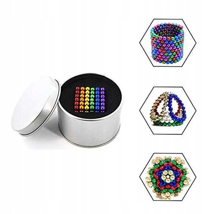 TĘCZA KULKI MAGNETYCZNE CUBE 8 KOLORÓW KULA GADŻET ANTYSTRESOWY 5MM 216 SZT
