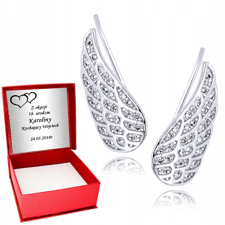 Kolczyki Srebro 925 Skrzydła Nausznice Grawer