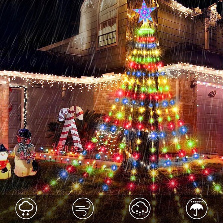 LAMPKI CHOINKOWE WODOSPAD 198 LED GWIAZDA 2M 9 PASM KOLOR PILOT 8 MOD