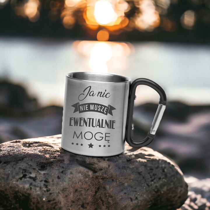 Kubek stalowy 210 ml z karabińczykiem swój grawer