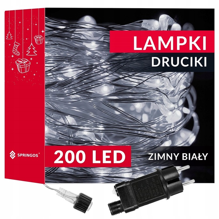 LAMPKI DRUCIKI 200 LED 23m ZEW/WEW MIKRO NA PRĄD 8 FUNKCJI ZIMNE ZASILACZ