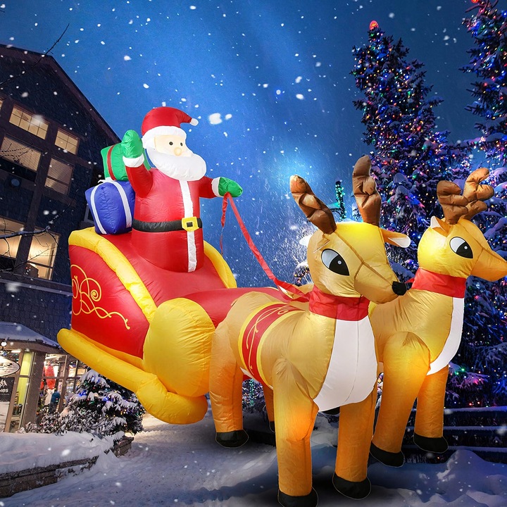 DMUCHANY MIKOŁAJ 2,2m na SANIACH RENIFERY Ozdoba Świąteczna Dekoracja Duży