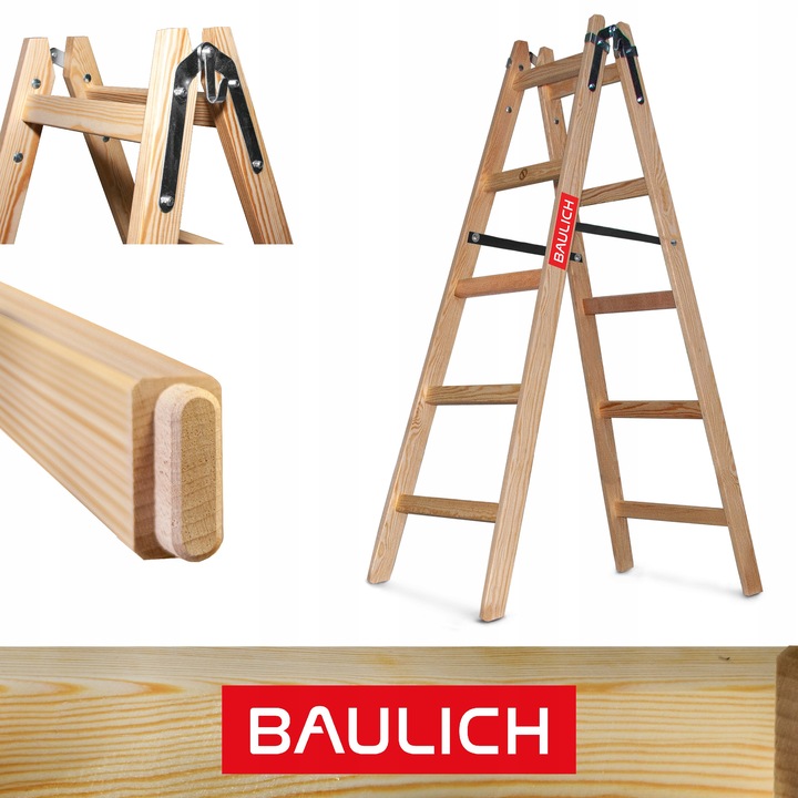 Drabina drewniana 2x5 malarska dwustronna rozstawna rozkładana BAULICH