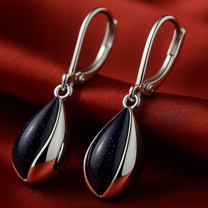 Srebrne kolczyki angielskie srebro próba 925 czarne Noc Kairu