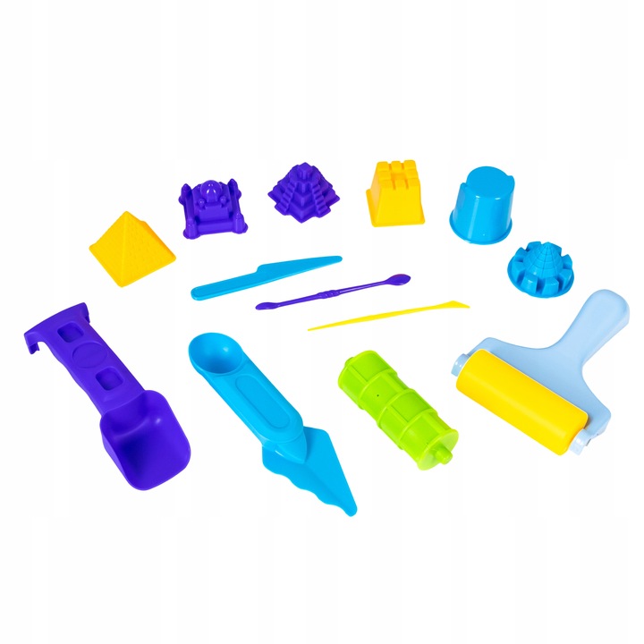 PIASEK KINETYCZNY W WALIZCE DLA DZIECI POJAZDY BUDOWLANE ŻURAW FOREMKI