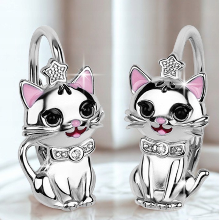 KOLCZYKI SREBRNE KOT KOTEK DLA DZIEWCZYNKI ANGIELSKIE SREBRO 925 ORYGINALNE