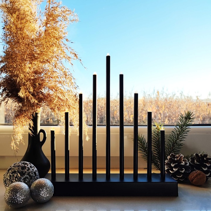 ŚWIECZNIK ADWENTOWY ŚWIECE ŚWIECZKI LAMPKI ŚWIĄTECZNY NA OKNO 9 led CZARNY