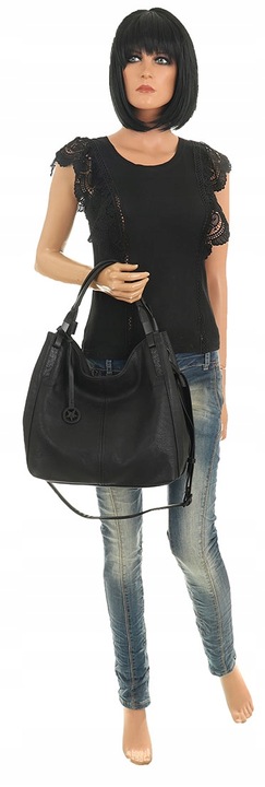 Tommasini Torebka Damska Listonoszka Duża Torba Shopper Worek 2692 Czarna